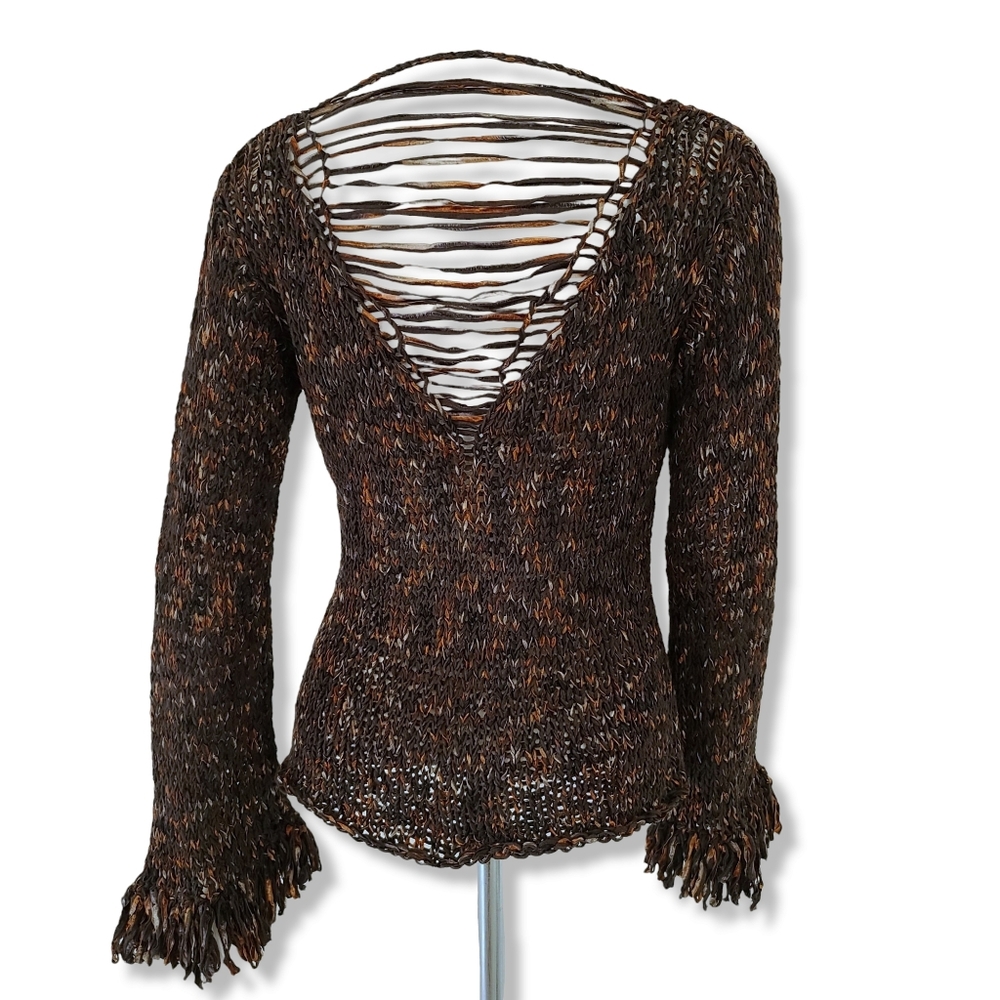VINTAGE Y2K Gabriel Silk Sweater M Beverly Hills Cali Hand Woven Luxe Rare Boho - Picture 5 of 15